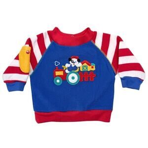 Vintage Baby Train Sweatshirt 6-9 Months Colorblock Farm Puppy Embroidered 90s